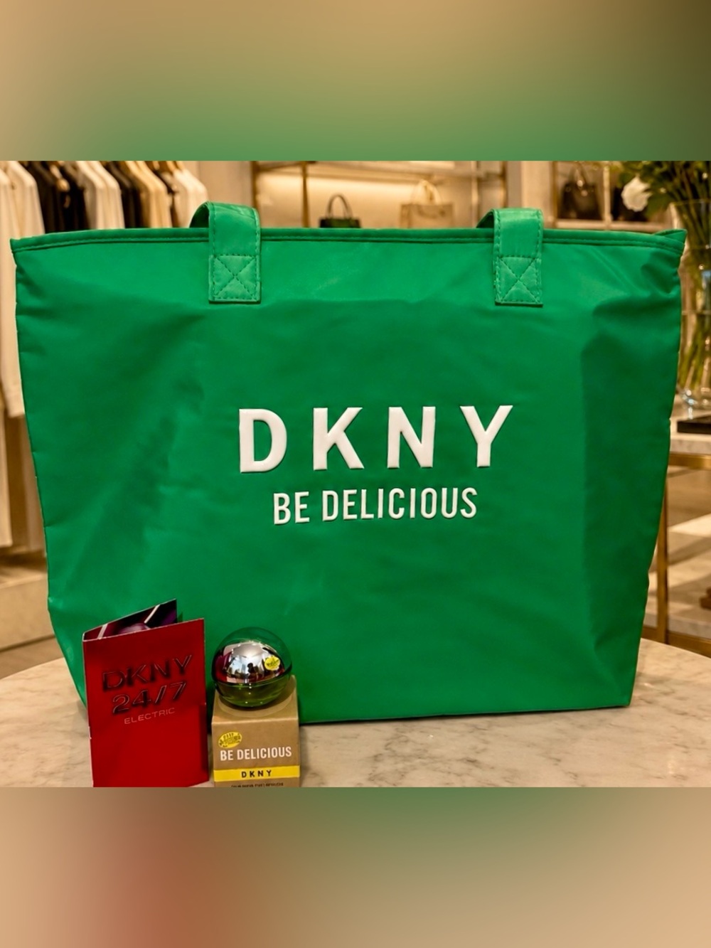 DKNY Green Tote with White Logo